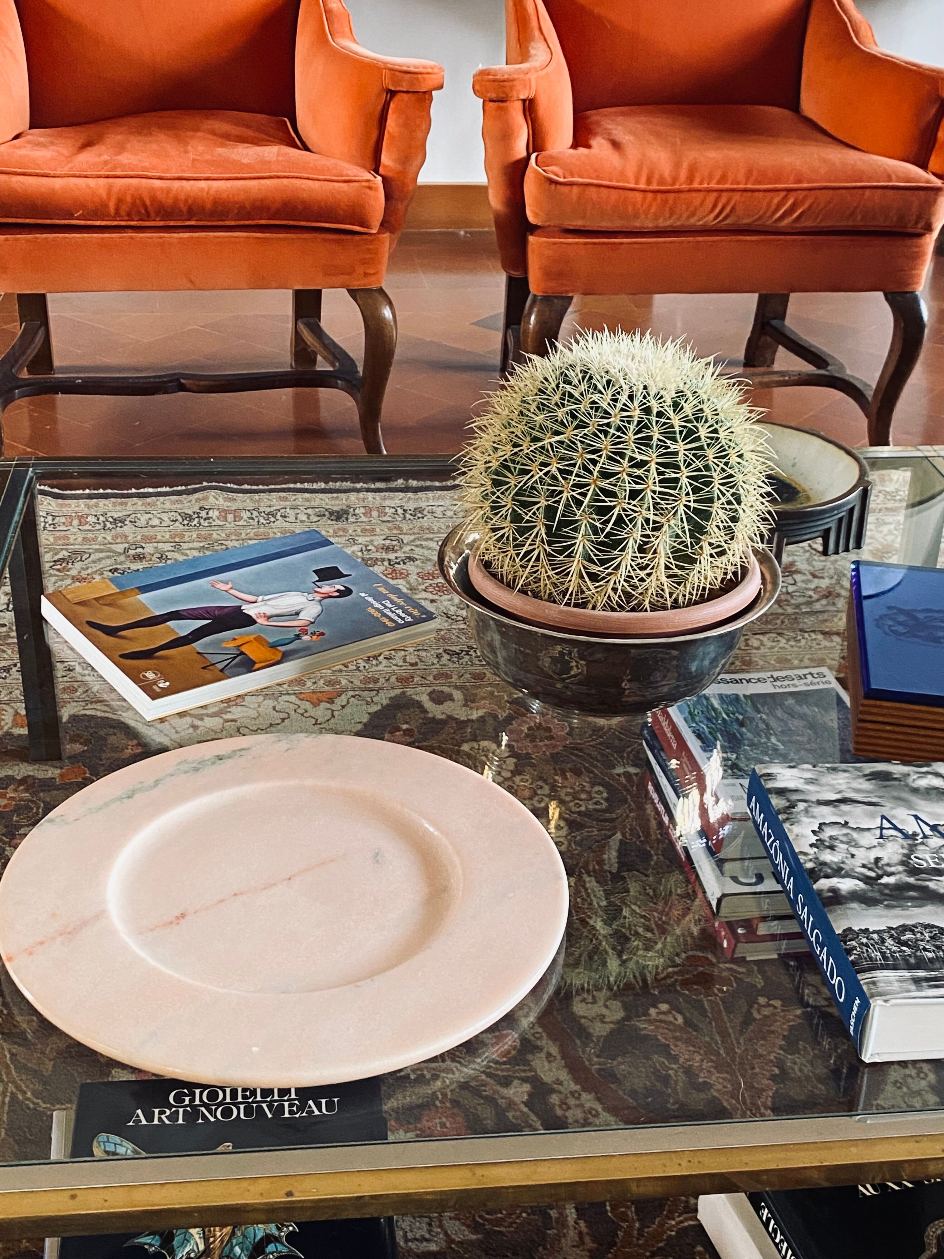 Pink marble centerpiece / tray, up&up italy, 1970s