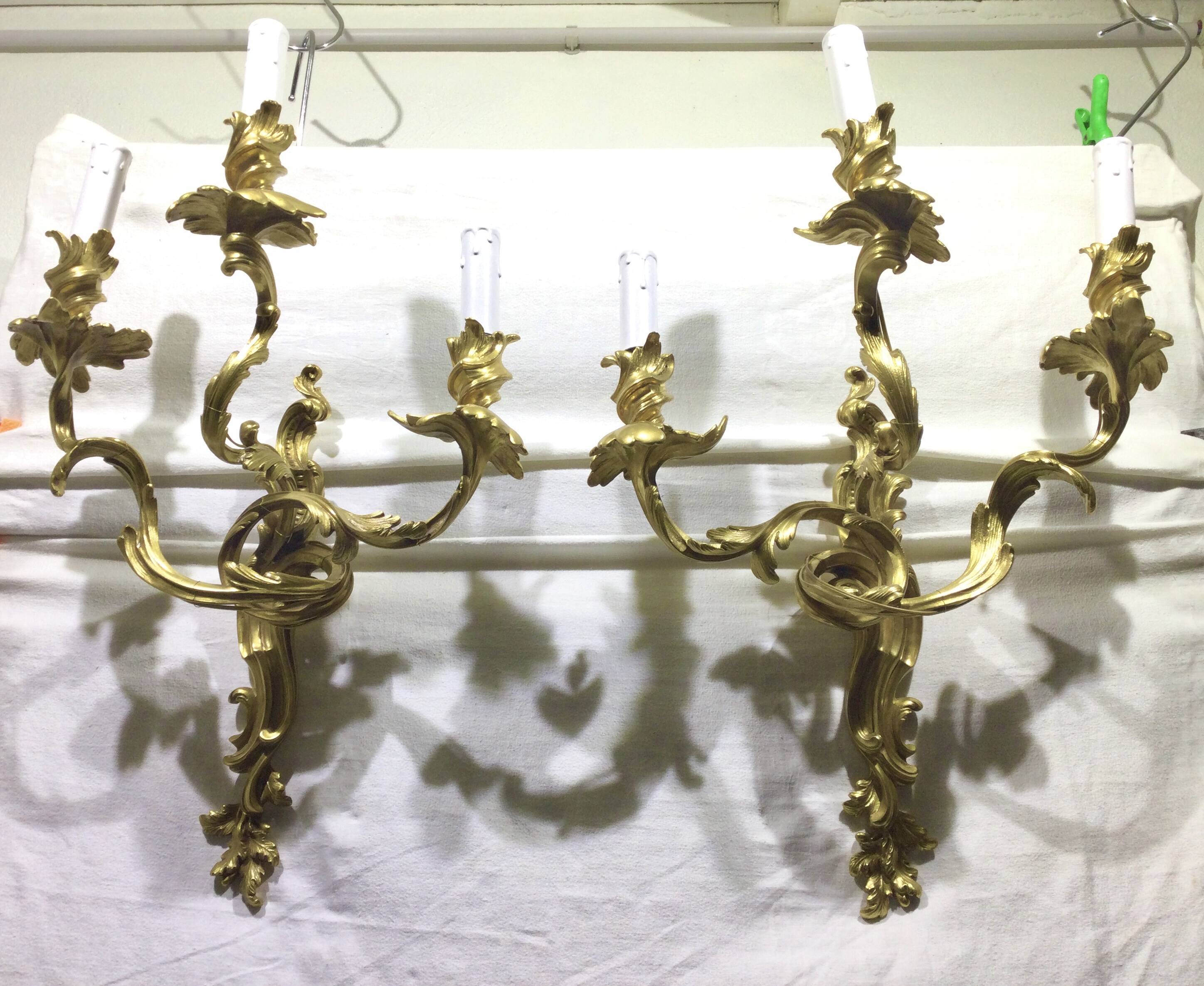 Pair of sconces Bronze 3 lights Louis XV