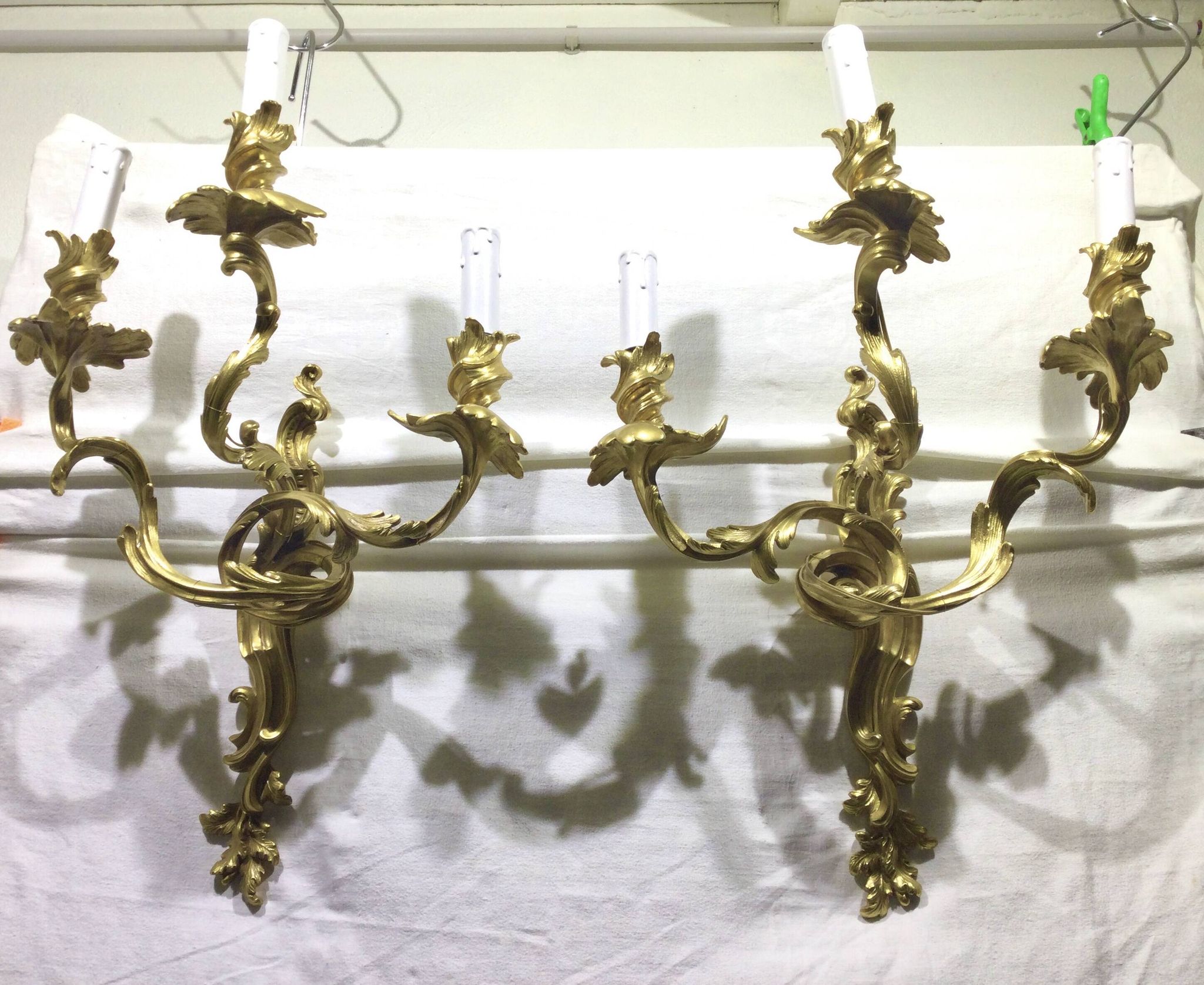 Pair of sconces Bronze 3 lights Louis XV