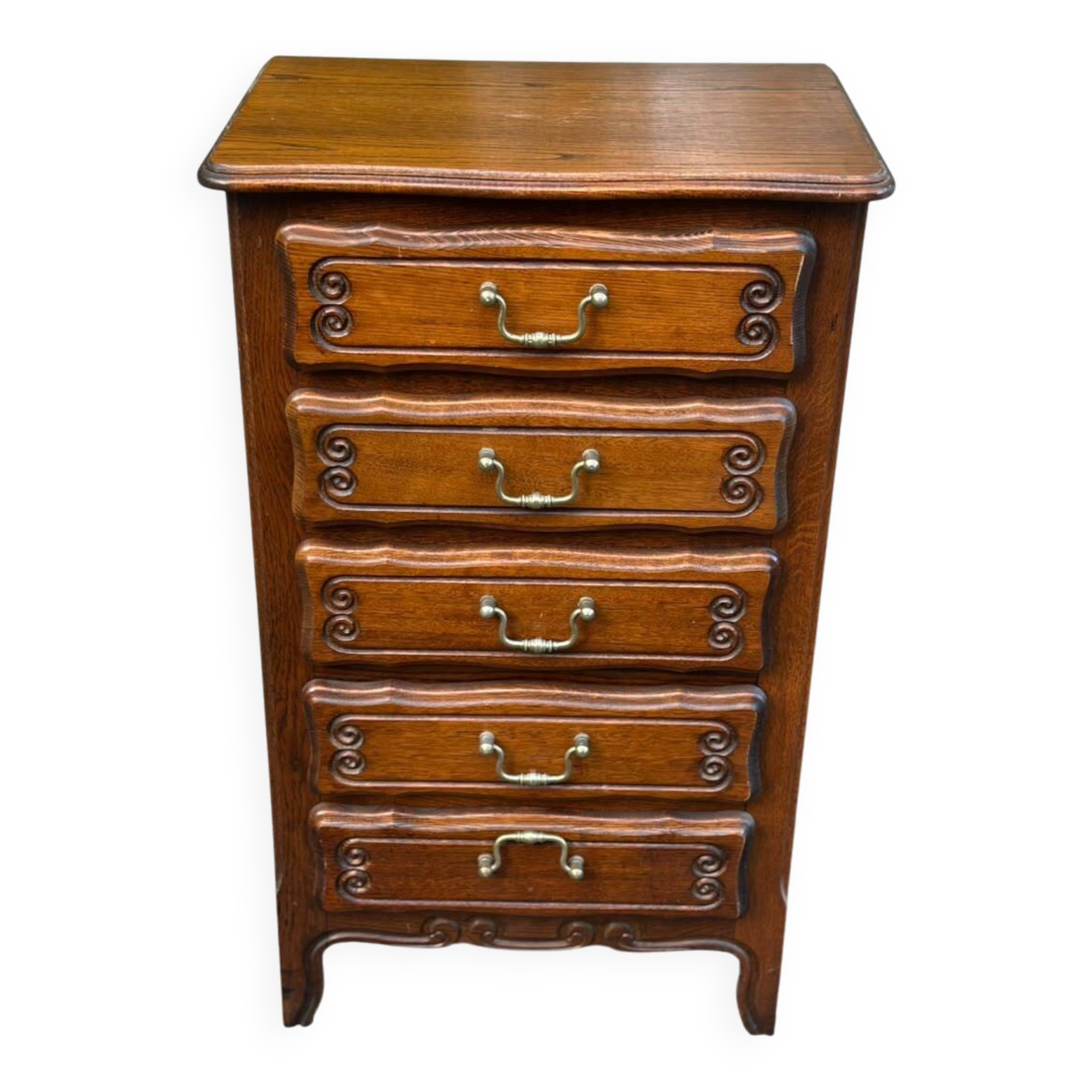 Commode, chiffonnier, semainier style Louis XV en chêne, 1970