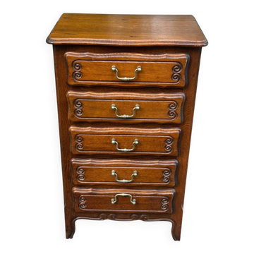 Commode, chiffonnier, semainier style Louis XV en chêne, 1970
