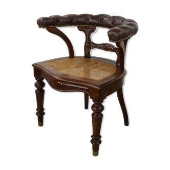 19th wooden, leather and canning desk chair