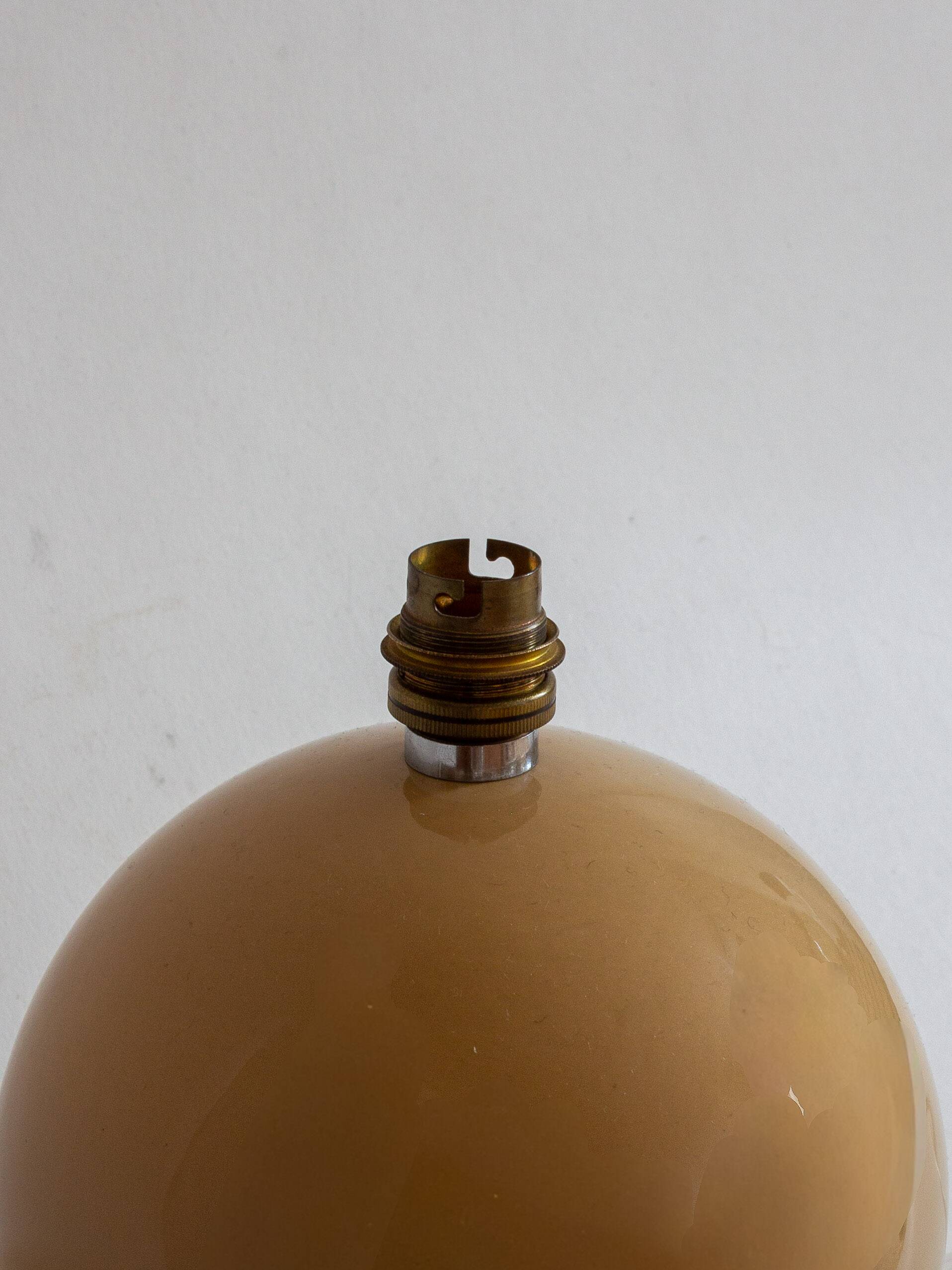 Ceramic ball lamp base in caramel beige color, 70s