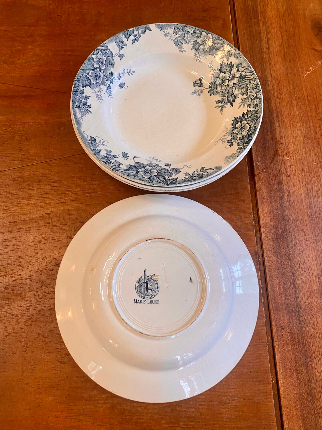 Set of 4 old plates Pierre de Fer, Marie Louise / Moulin des Loups Hamage