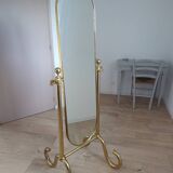 Grand miroir psyché laiton sur pied vintage, pivotant