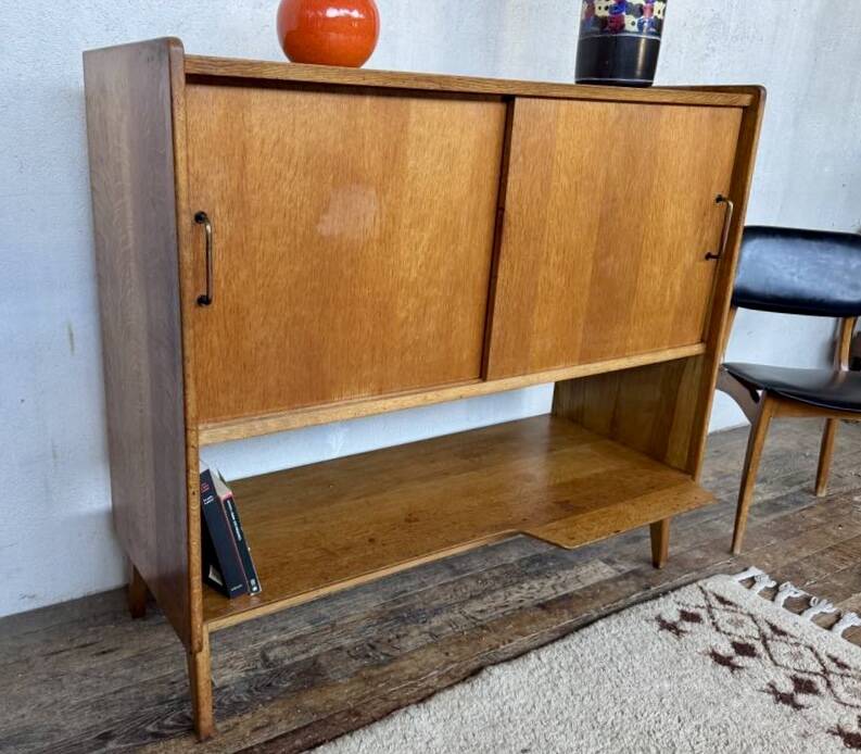 Vintage Roger Landault sideboard in light wood with 2 sliding doors