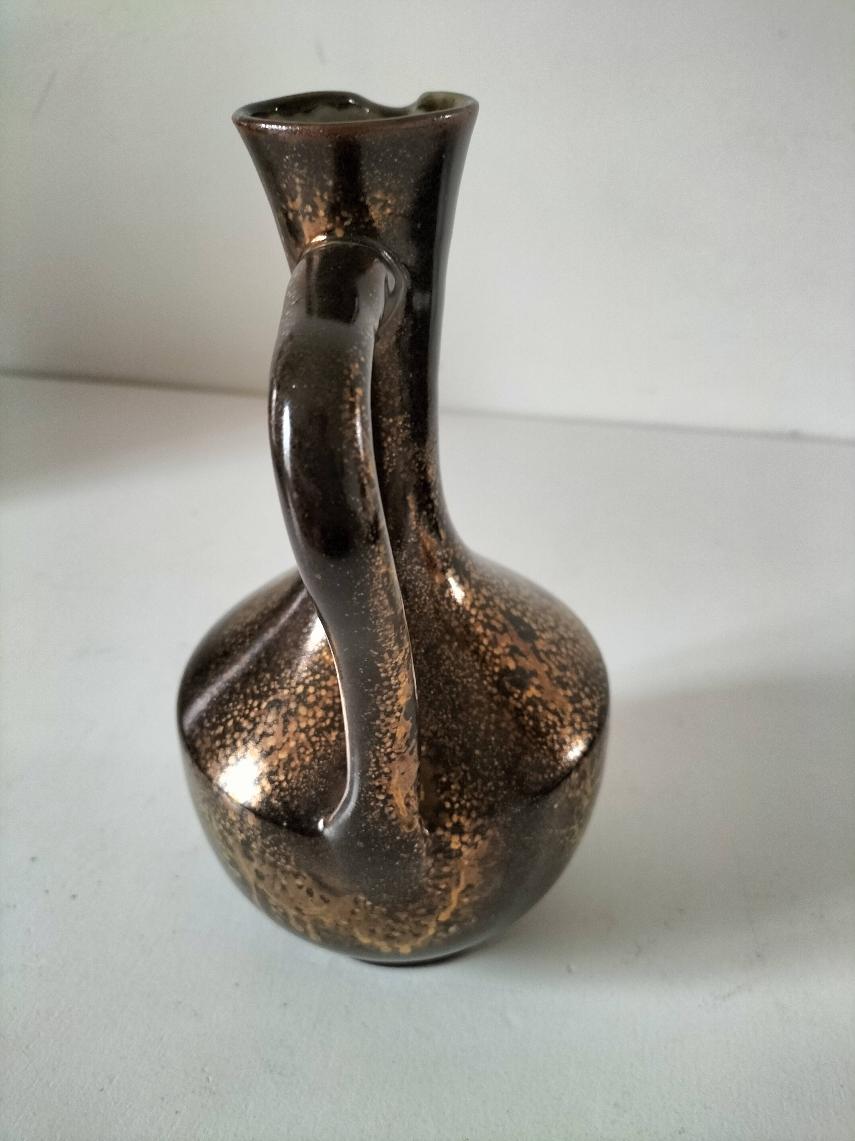 Glazed stoneware pitcher in coppery brown – Potter's work, France, 1970s