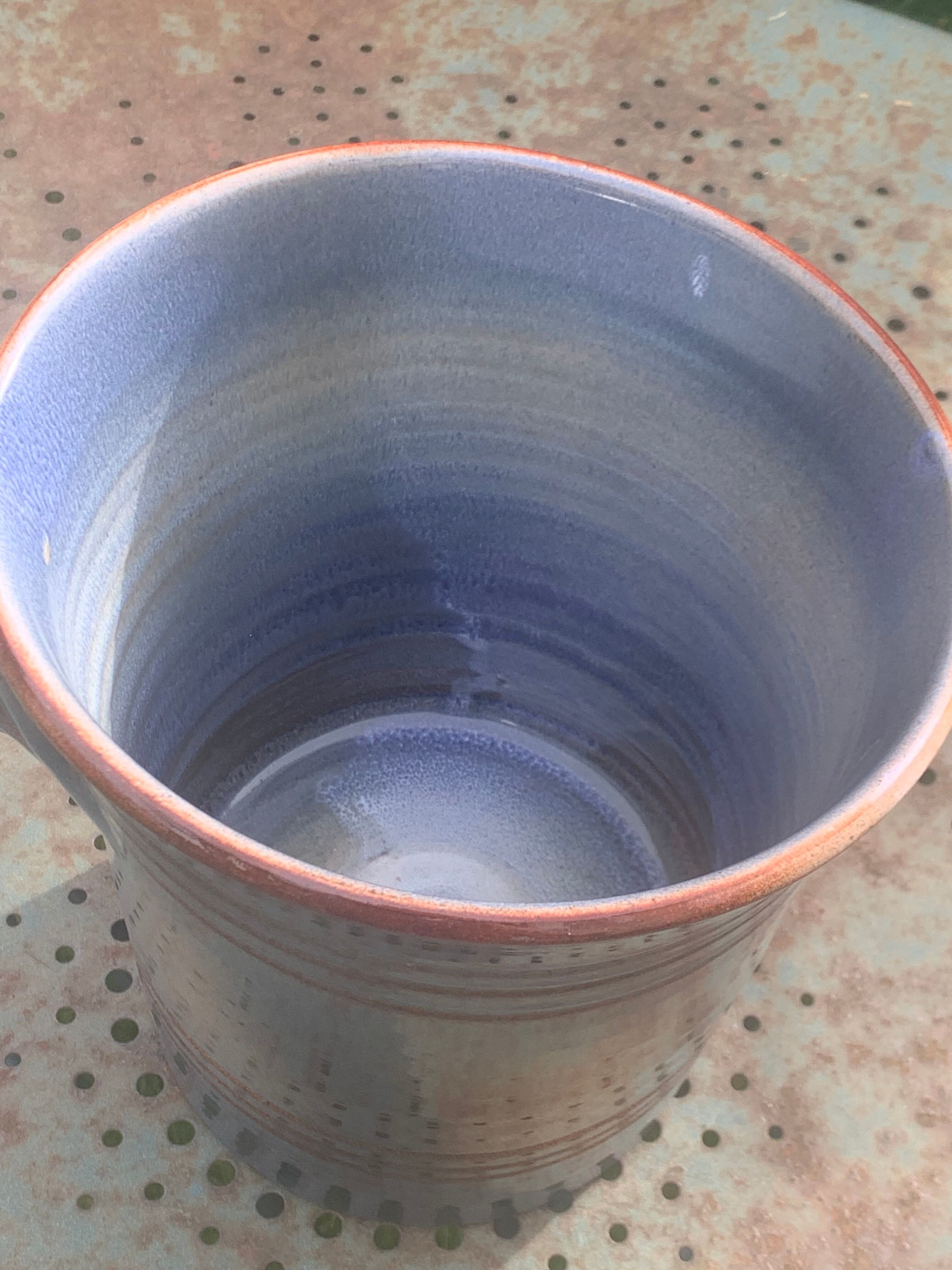 Champagne bucket in blue and beige glazed ceramic, vintage handmade