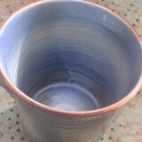 Champagne bucket in blue and beige glazed ceramic, vintage handmade