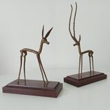 Pair of antique bookends in solid oak and brass from the 1960s