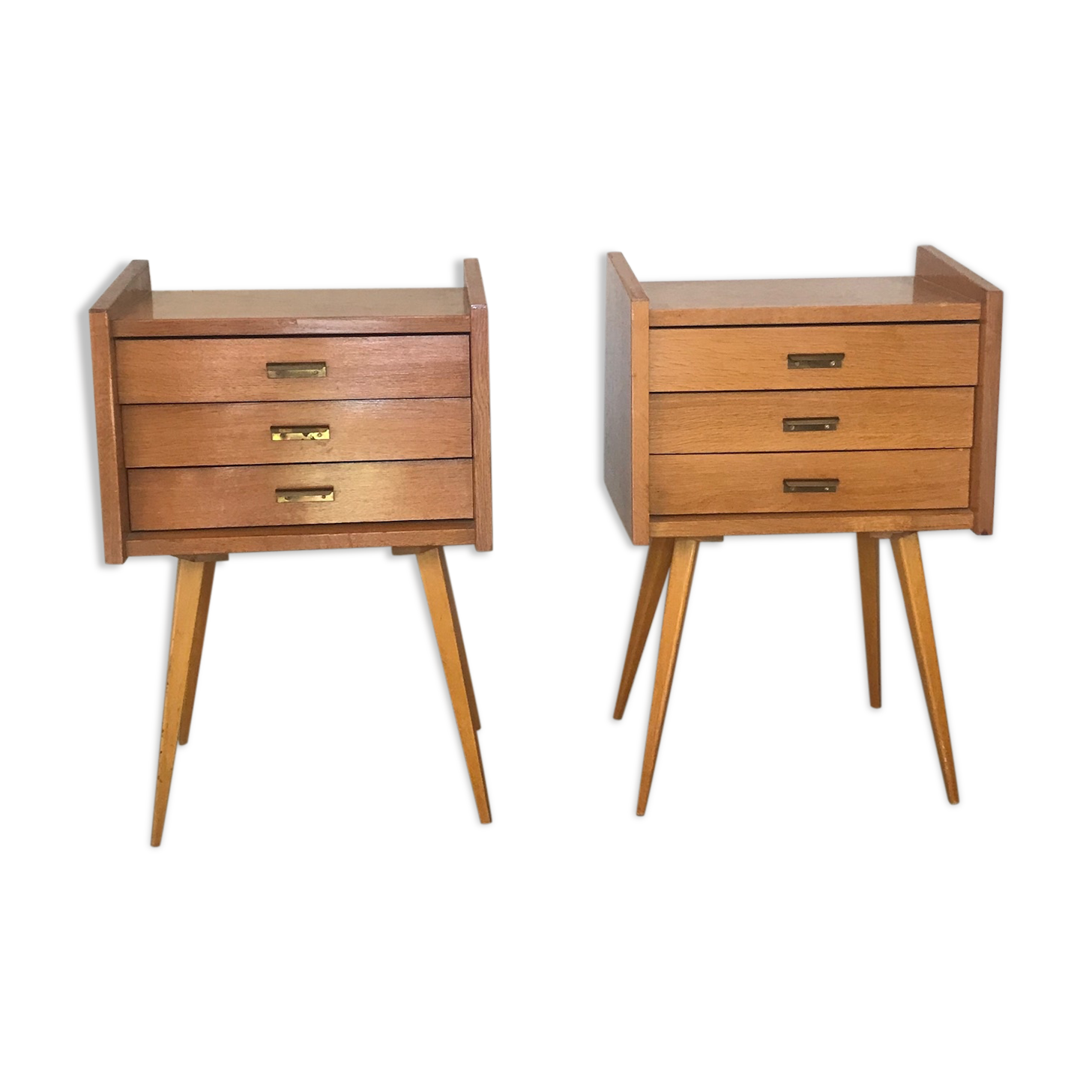 Paire de chevets pieds compas vintage années 60