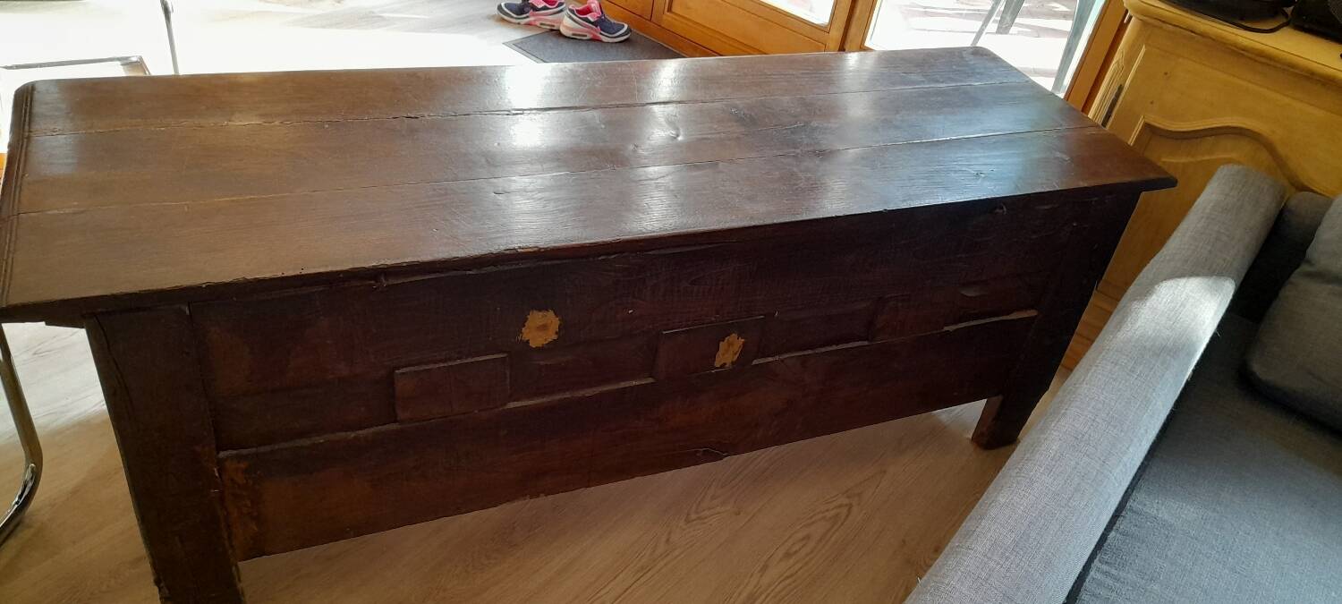 Old marquetry and solid wood chest