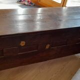 Old marquetry and solid wood chest