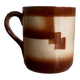 Vintage 70s old ceramic mug with a brown cubic graphic pattern.