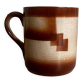 Vintage années 70 ancien mug en faïence motif graphique cubique marron