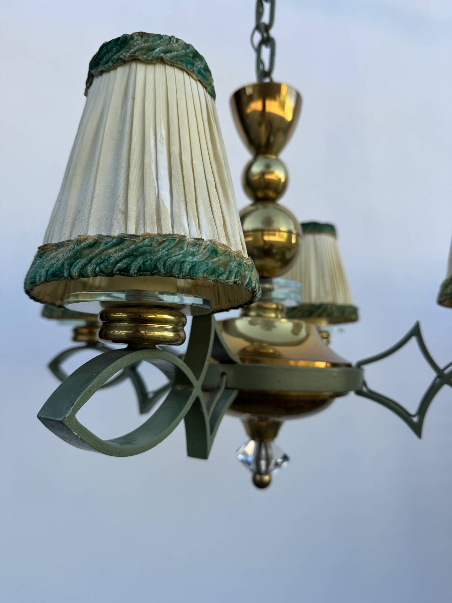 Art Deco brass and glass chandelier