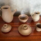 Lot old tea coffee service vallauris style ceramic beige 9p vintage #b843