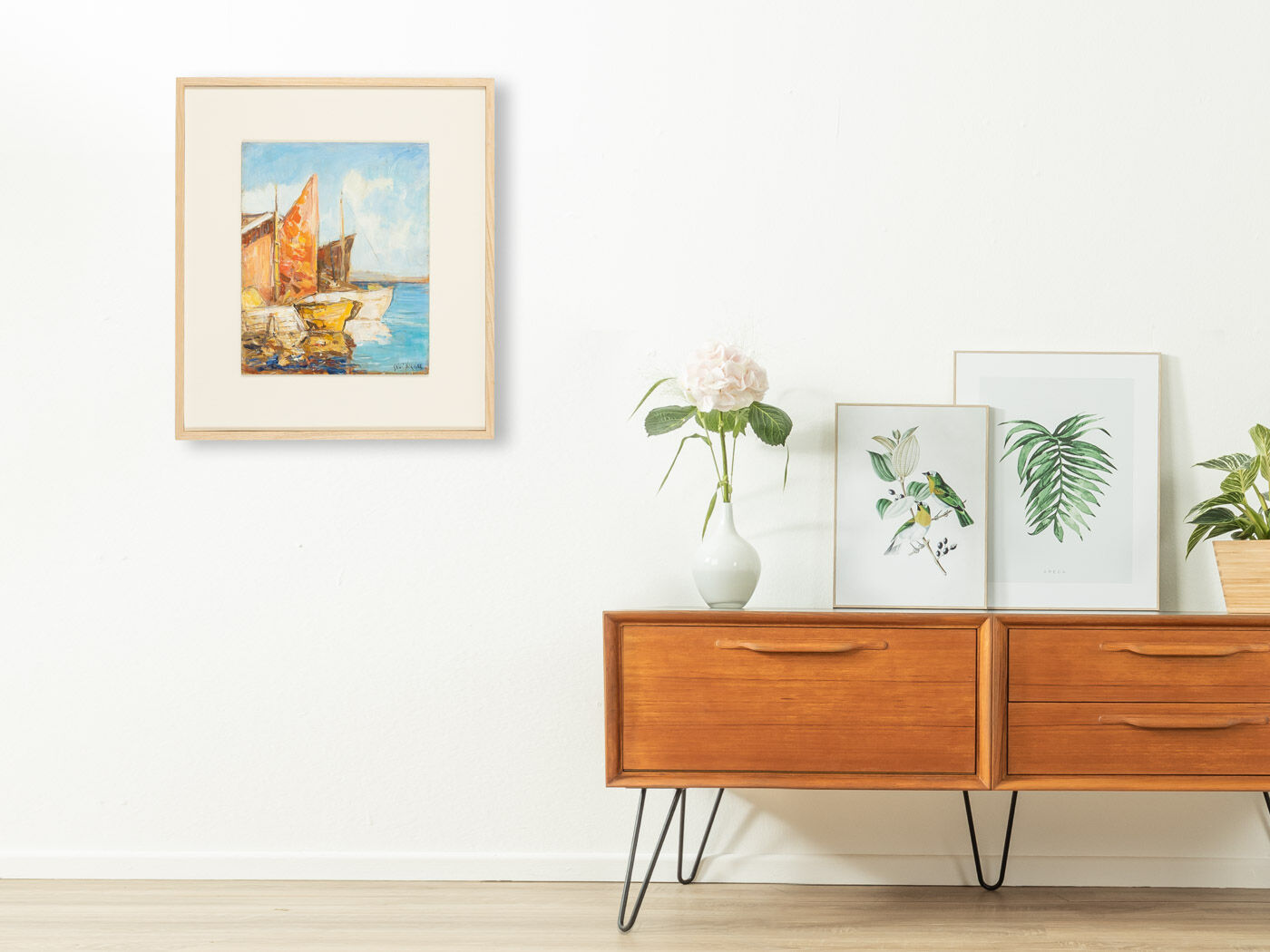 Fishing Boats in Venice, Oil on Plate, 56 x 65 cm