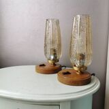 Lampes en bois avec capot en verre doré, années 70