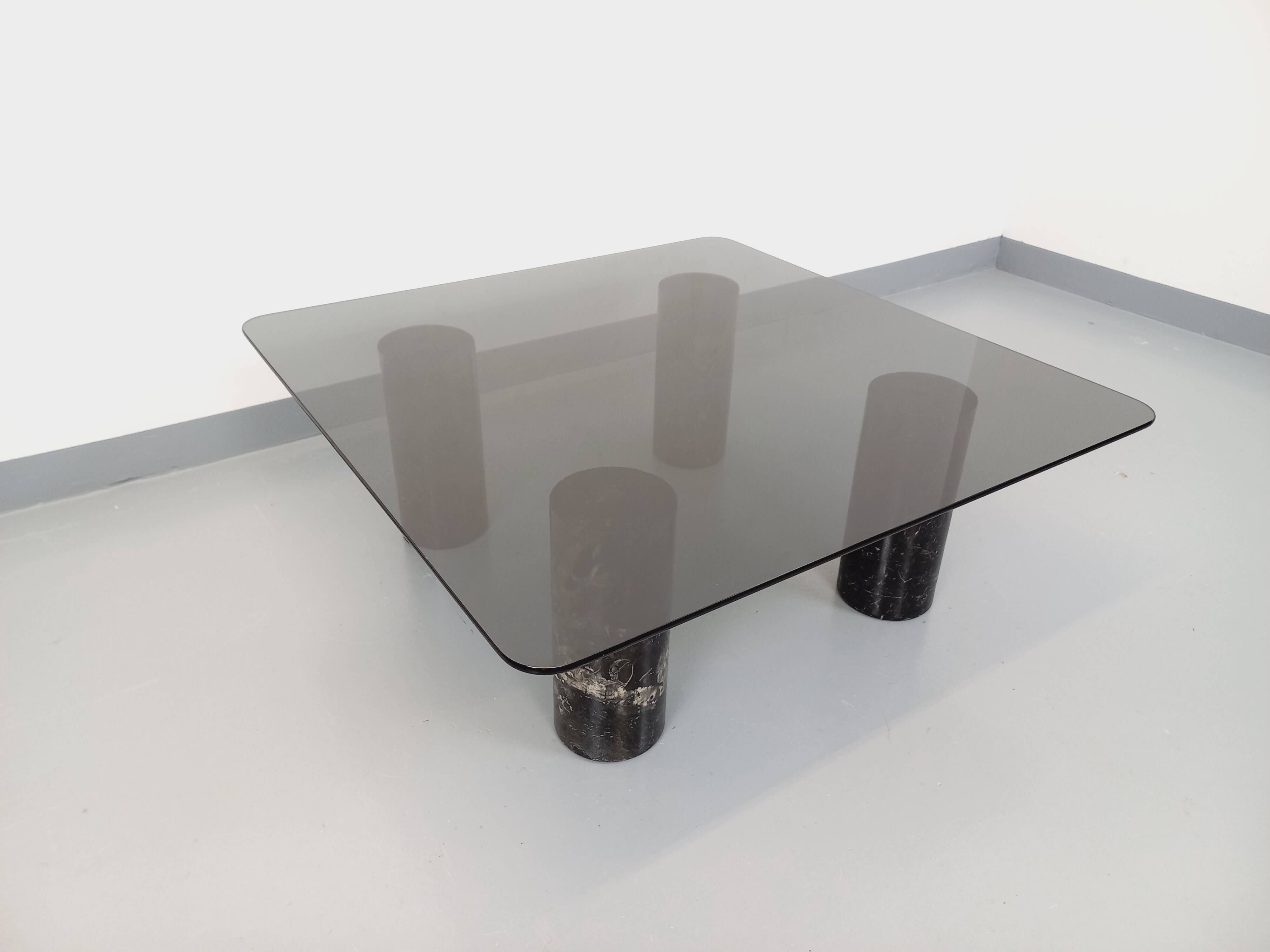 Vintage Italian square marble and glass coffee table from the 70s