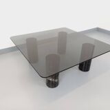 Table basse italienne carrée vintage en marbre et verre des années 70