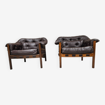 Pair of vintage Coja leather armchairs Sweden 1960"