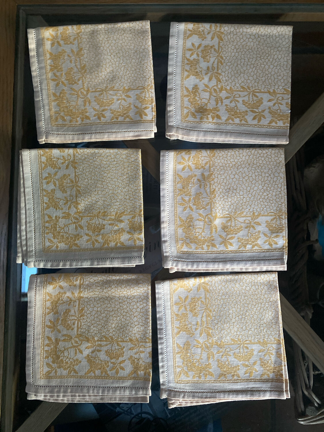 Set of 6 monogrammed damask tea towels