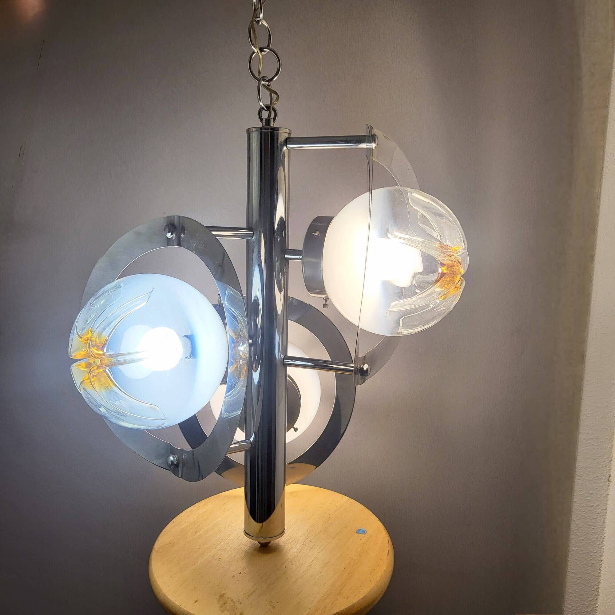 Pendant lamp, chandelier, chrome and Murano glass, Mazzega, Italy, 1960-70