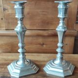 Pair of old silver metal candlesticks