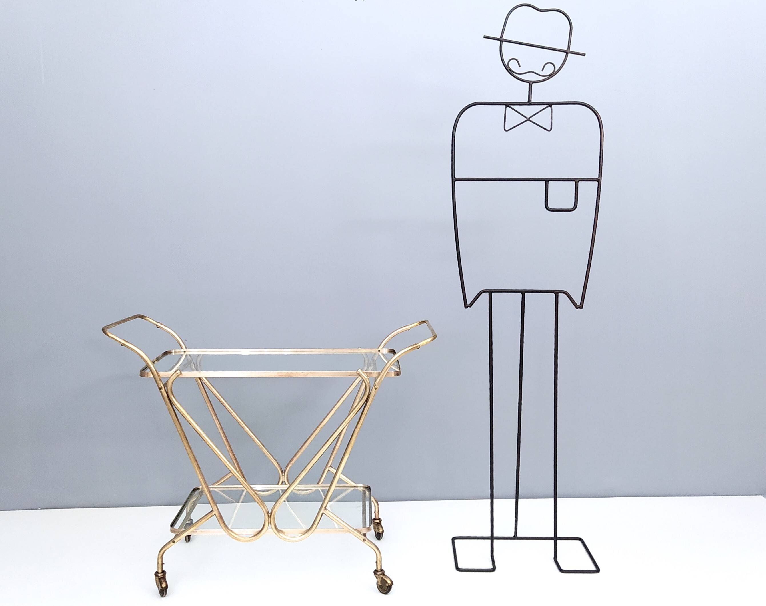 Vintage Brass Serving Cart with Glass Shelves, Italy
