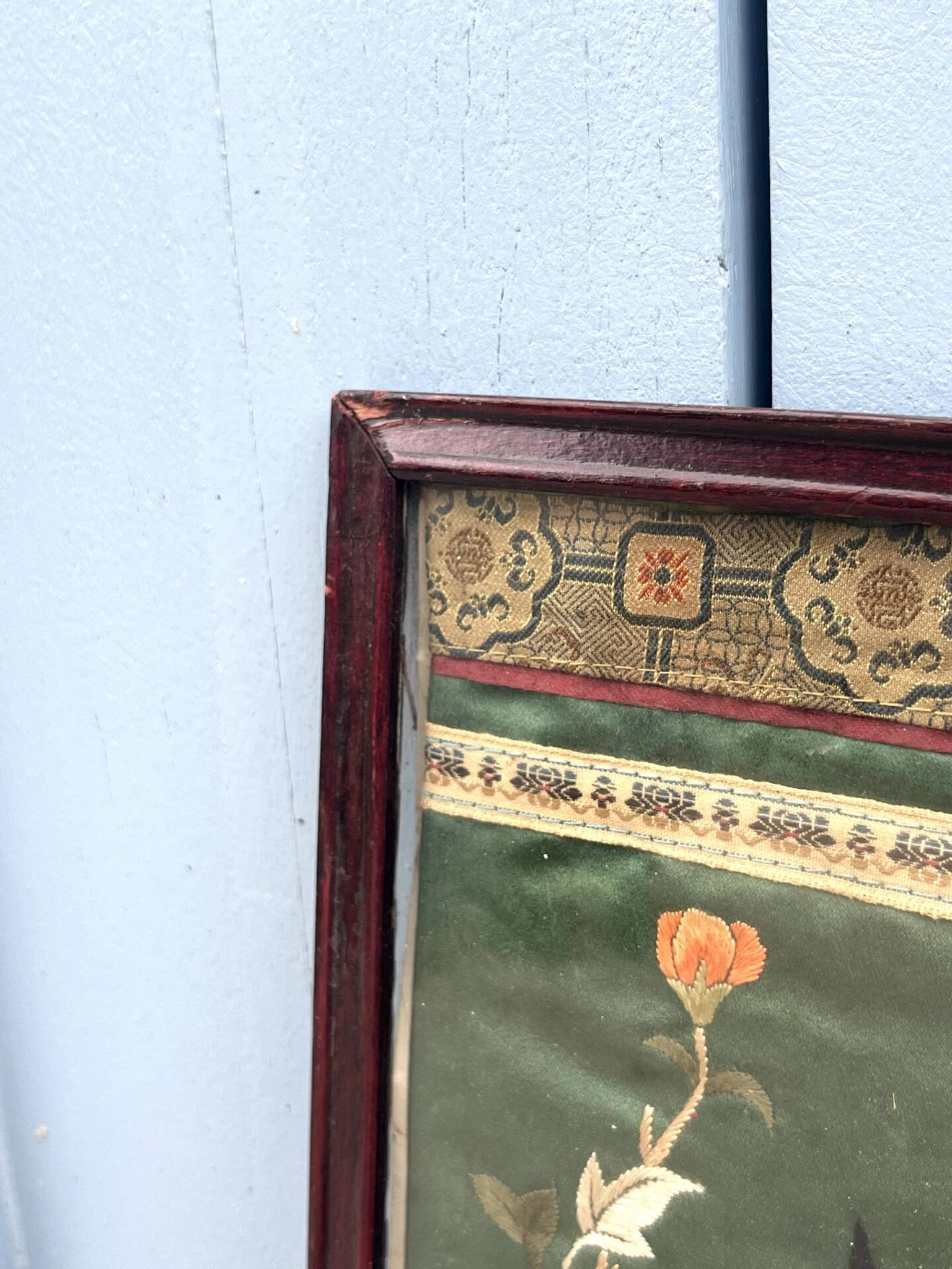 Framed Chinese Silk Embroidery Panel with Bird and Blossoms
