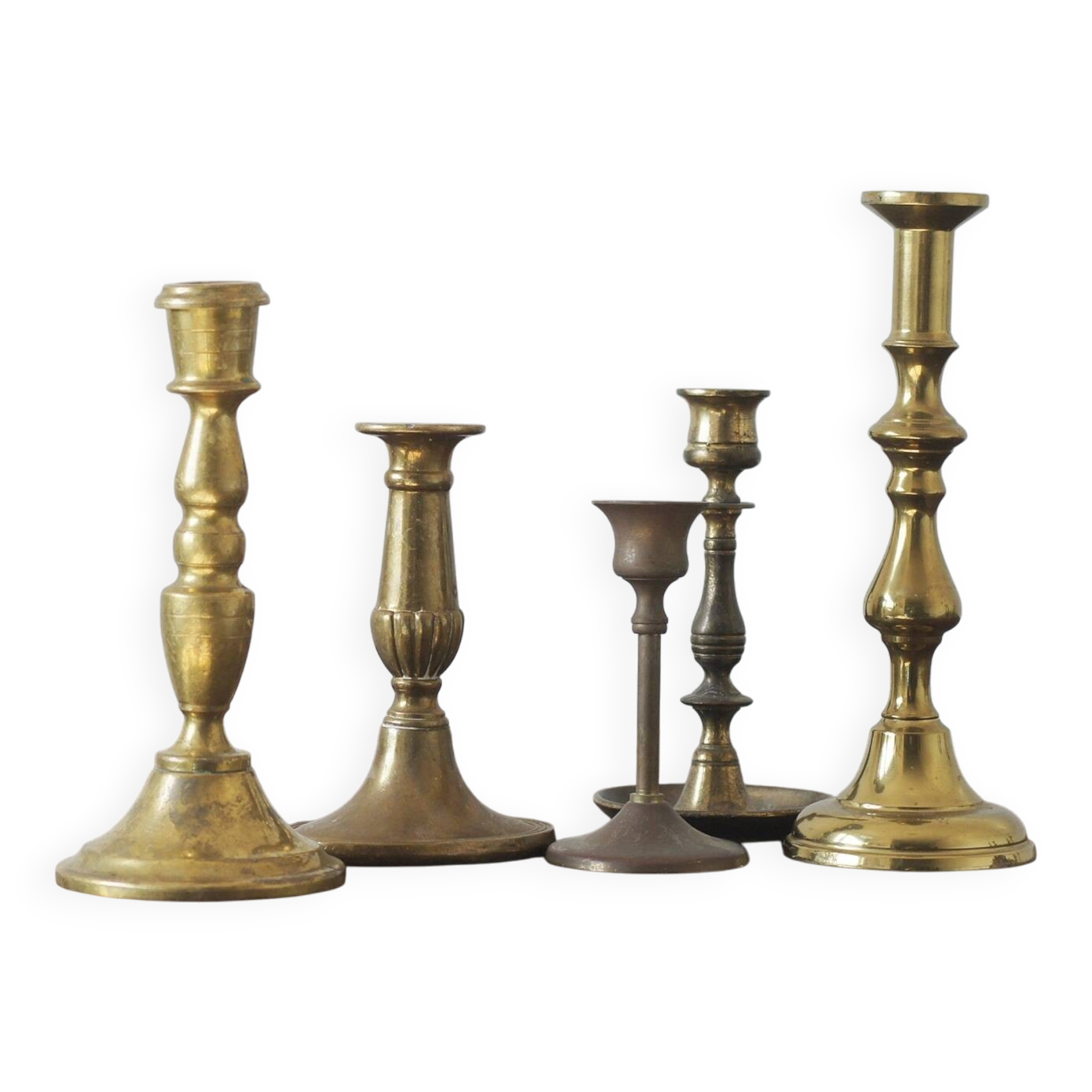 Vintage Brass Candlesticks, 1960s, Set of 5