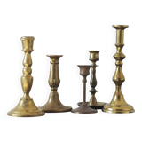 Vintage Brass Candlesticks, 1960s, Set of 5