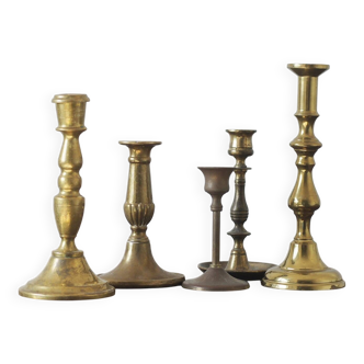 Vintage Brass Candlesticks, 1960s, Set of 5