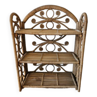 Vintage peacock rattan shelf