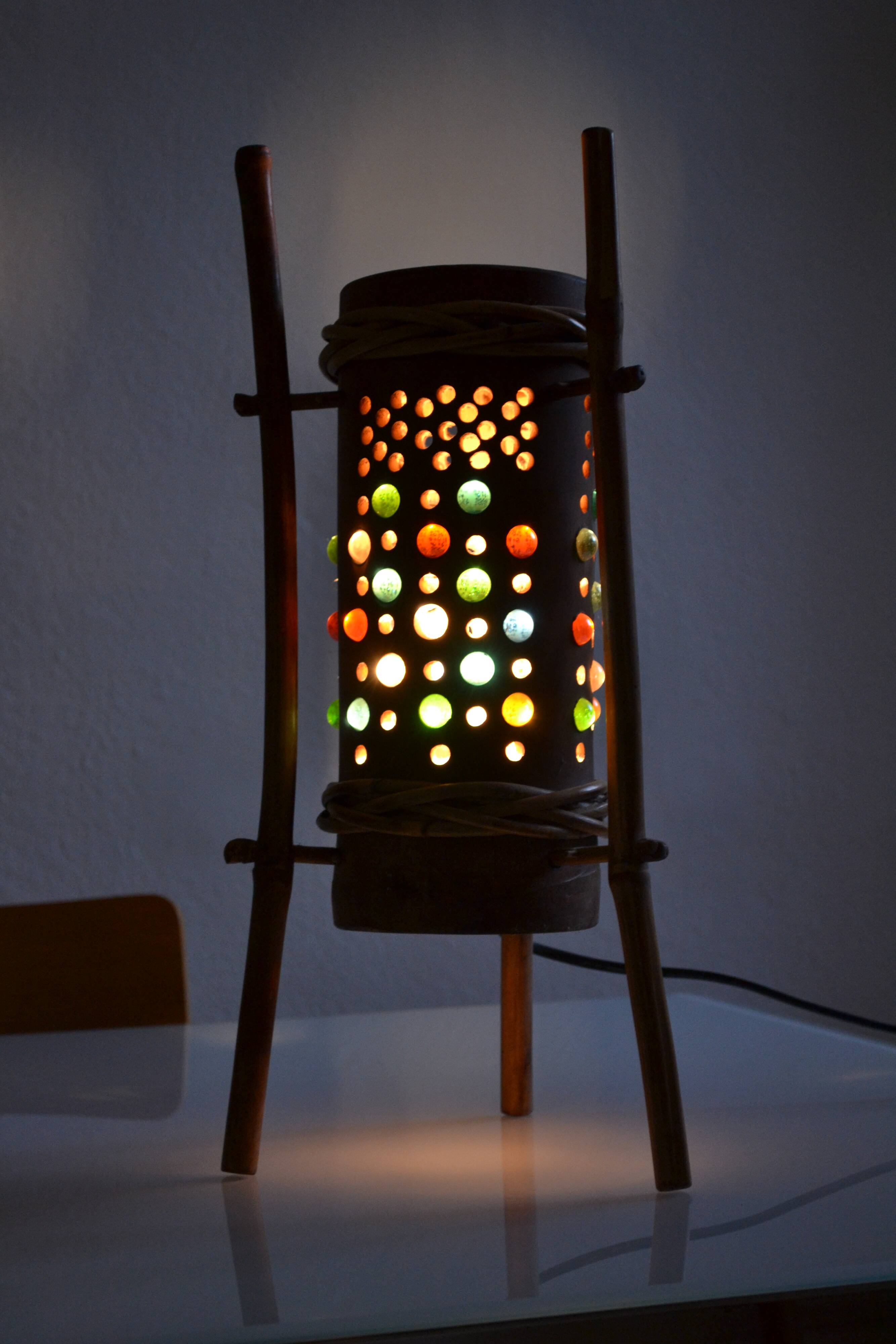 Lampe vintage tripode en bambou