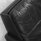Mid-century modern black leather Scandinavian sofa, 1960s