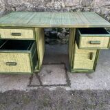 Large green rattan desk
