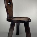 Sculptural oak brutalist chunky tripod stool, ca 1960s