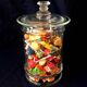 Jar has candy dry vegetables pasta