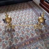 Pair of bronze fireplace chenets Louis XIV style