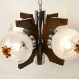 Lustre mazzega Murano 4 boules et teck 1960