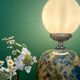 Vintage table lamp with floral decorations and white opaline.