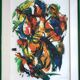 Composition abstraite orange et verte, gouache sur papier, 1989
