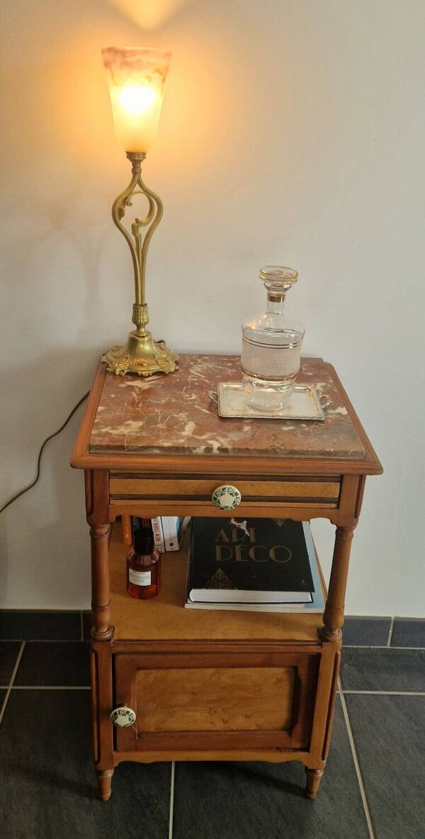 Table de chevet style Louis Philippe bois merisier et frêne