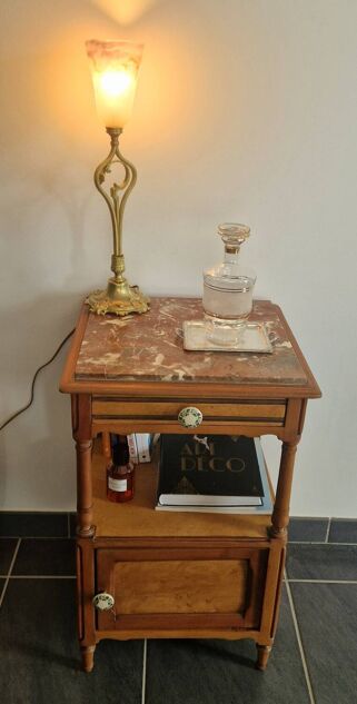 Louis Philippe style bedside table in cherry and ash wood