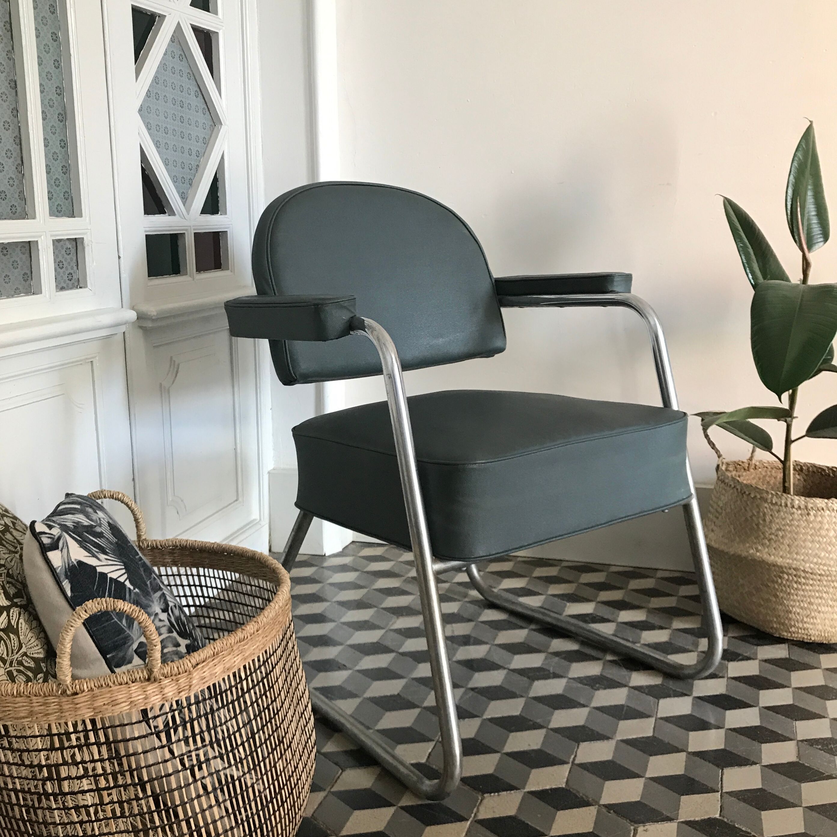 Fauteuil de bureau industriel skaï gris