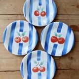 4 assiettes à dessert vintage en porcelaine italienne - Motif cerises et ra