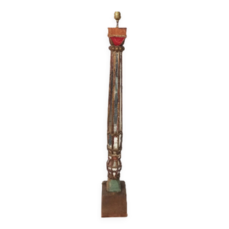 Column floor lamp in polychrome and mirrored wood