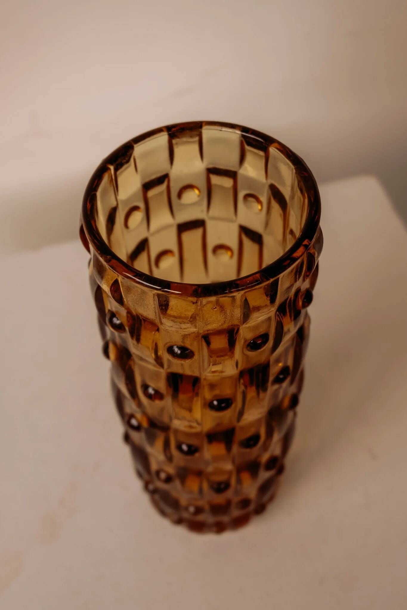 Amber glass cylindrical vase by Frantisek Vizner for Sklo Union